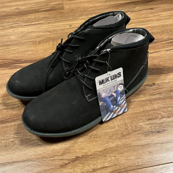 Muk Luks Leather Ankle Boots Men's Size 12 Black Chukka Casual - Picture 1 of 6
